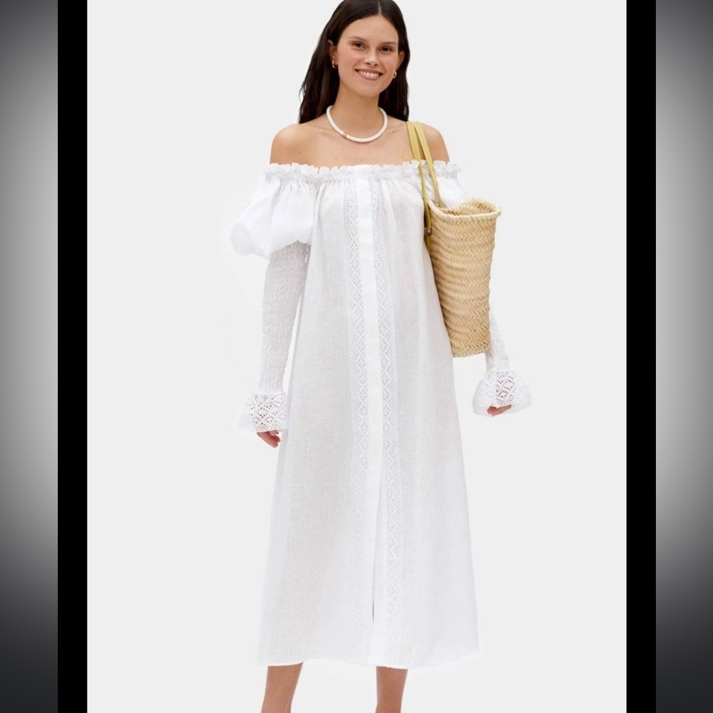 Sleeper Opera Linen Dress White NWT